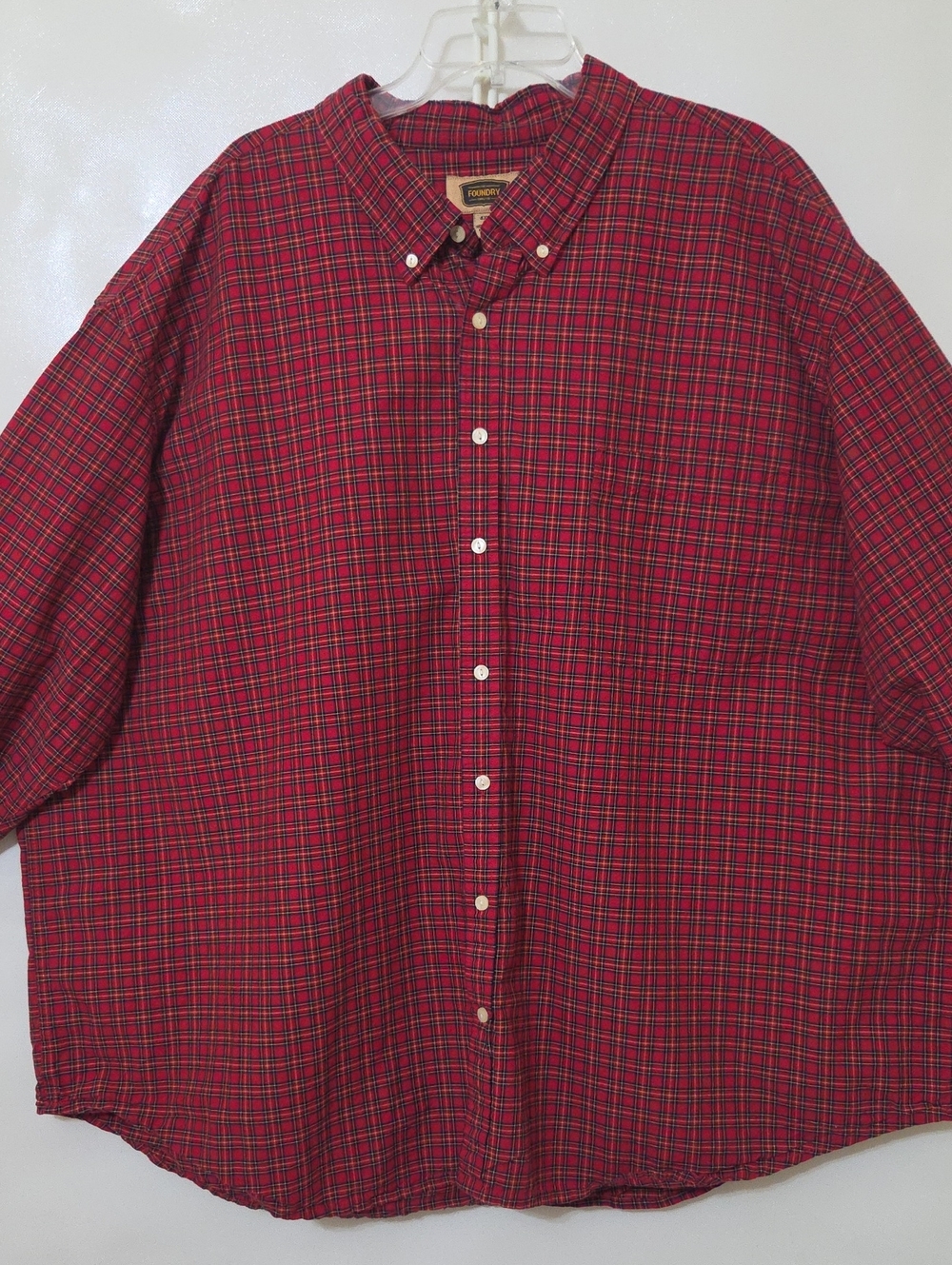 Foundry Men's Classic Red Plaid Button-Down Shirt 100% Cotton - Size 4XL